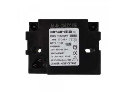 Трансформатор розжига Brahma TCD2BA (230В, 2x13кВ, 33% ED, IP00) Артикул: 15930040