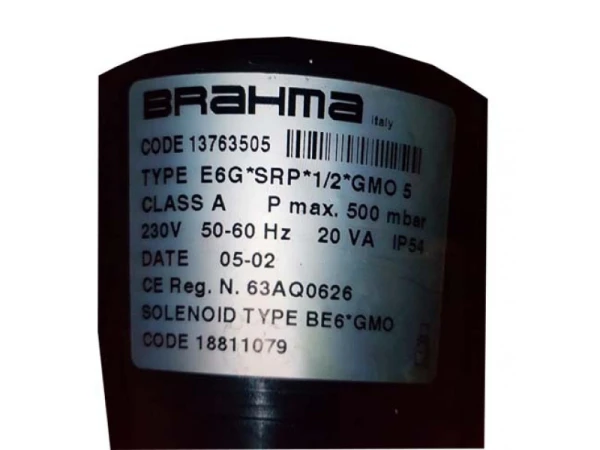 Электромагнитный газовый клапан Brahma E6G*SRP*1/2*GMO 5 (230/50-60) артикул 13763505