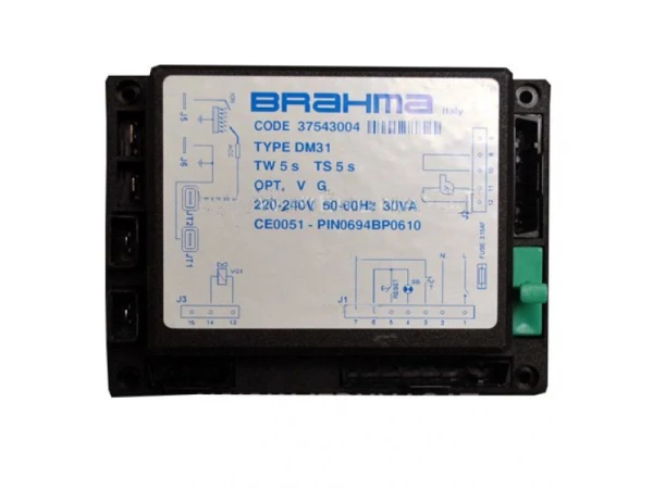 Блок управления горением Brahma DM31 (Арт. 37543004) для газовых горелок с вентилятором, с ручным сбросом блокировки