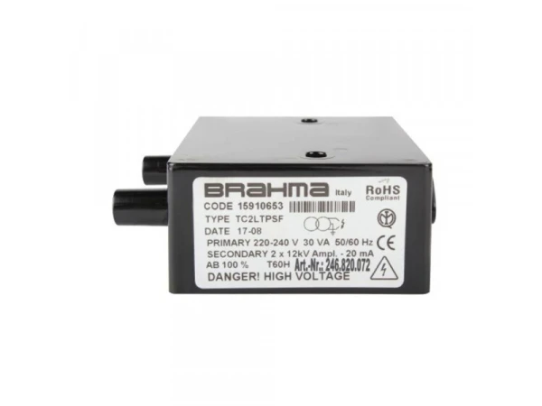 Трансформатор розжига Brahma TC2LTPSF (15910653) для горелок и котлов, 12 кВ, 2 выхода, 220 В