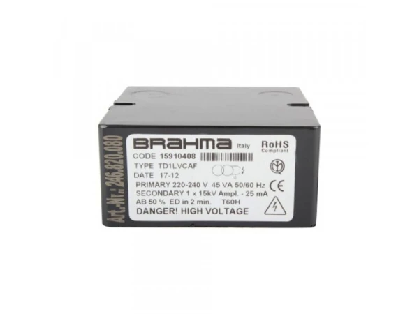 Трансформатор розжига Brahma TD1LVCAF (15910408) для газовых и жидкотопливных горелок, 15 кВ