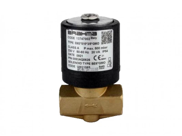 Электромагнитный клапан Brahma E6G*S10*3/8*GMO (Арт. 13747002) - Нормально-закрытый, для бытовых и промышленных установок, катушка на постоянном/переменном токе