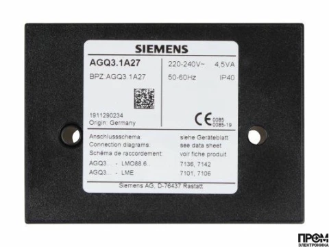 Усилитель сигнала пламени Siemens AGQ3.1A27