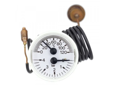 Термоманометр Buderus 87215744040: Диапазон 0-120°C, 0-4 бар. Для котлов Buderus Logamax U012, U014.
