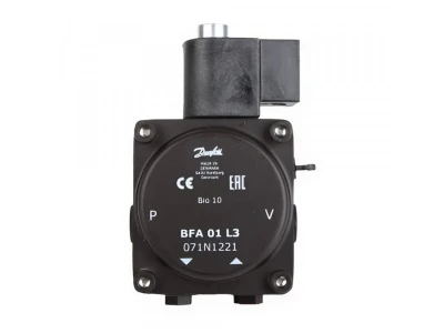 Насос для горелки Danfoss BFA01L3, артикул 071N1221. Производительность до 24 л/ч, диапазон давления 7-20 бар.