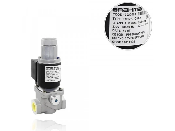 Электромагнитный клапан Brahma EG12*L*GMO, 13922051, 230В, 15мм, Rp 1/2", 7.5 м³/ч