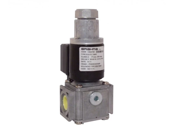 Электромагнитный газовый клапан Brahma EG15*L*GMO, 1/2", 220-240В, 250 мбар, 8 м³/ч, IP40