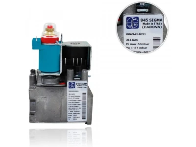 Газовый клапан SIT 845 Sigma, артикул 0.845.061. Многофункциональный блок управления подачей газа с двумя автоматическими запорными клапанами, регулятором давления и устройством электрически управляемой модуляции мощности.