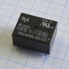 TRV-9VDC-SC-CD-R, Катушка: 9 В 0,45 Вт 180 Ом Контакты: 1 переключающий 16 А 250 В перем. Материал: AgSnIn Габариты 22,3х16,5х11,2 мм